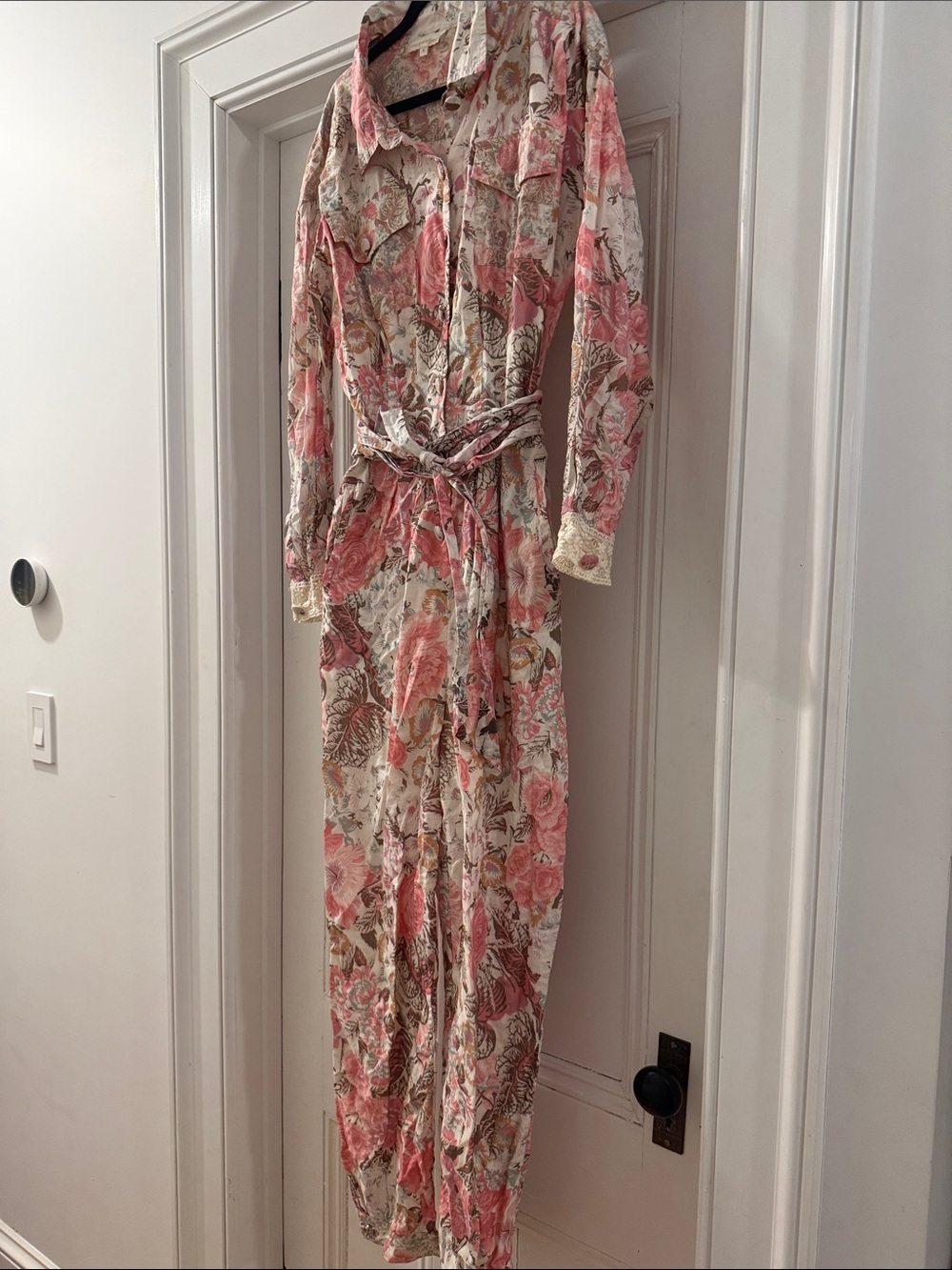 Love Shark Floral Button-Up Long Shirt Dress with Belt